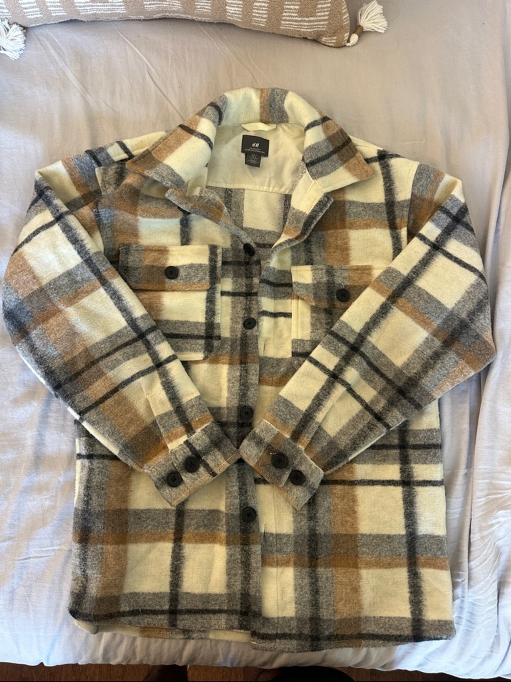 H&M Cream, Tan & Gray Plaid Shacket Jacket